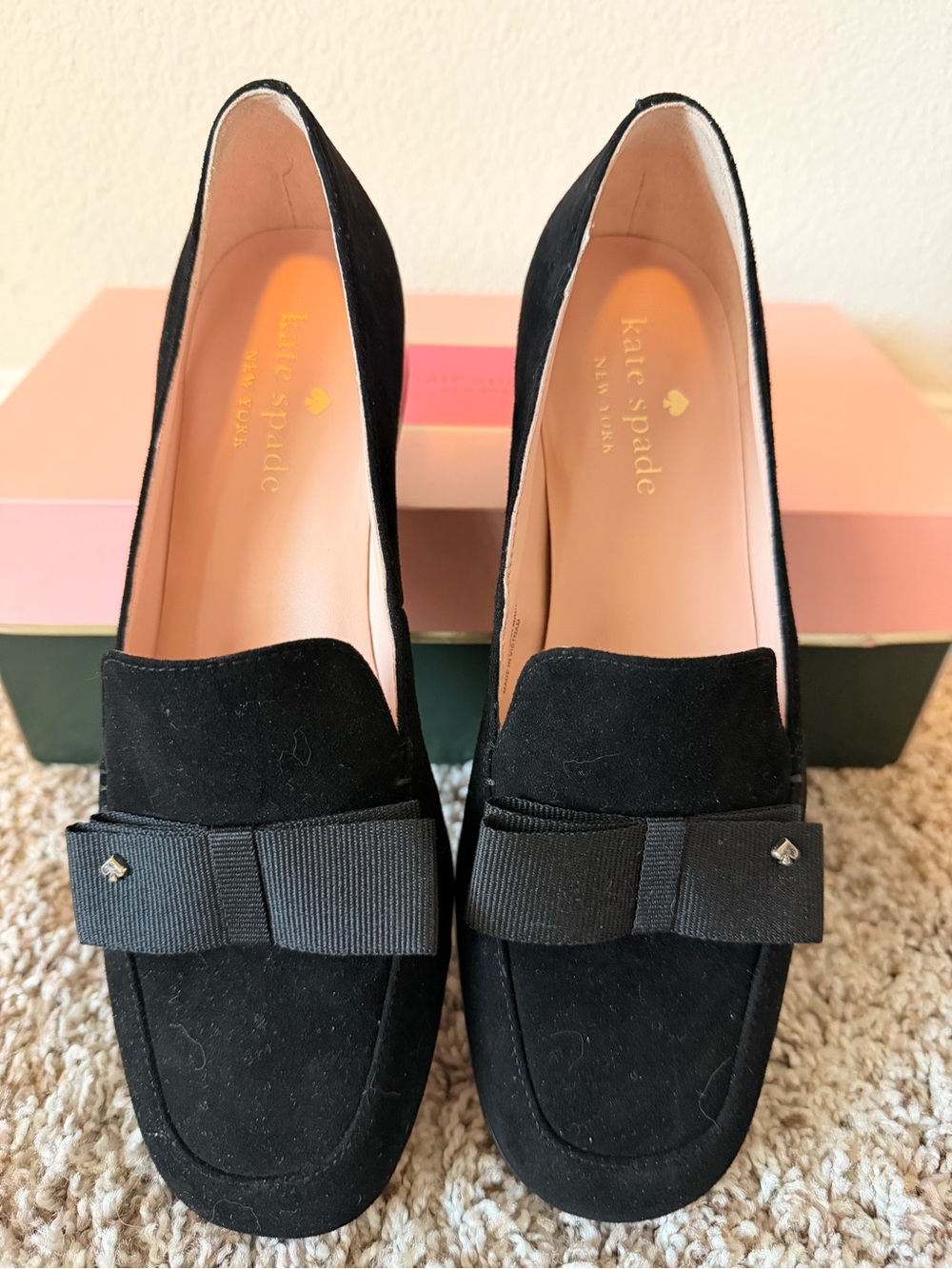 kate spade Black Suede Bow Loafers